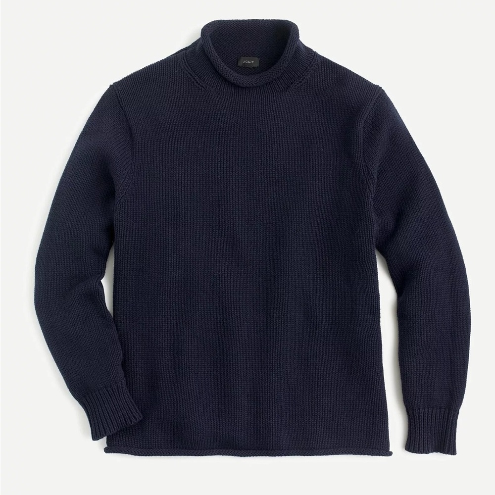 J. Crew Sweater Women's Blue Navy 1988 Rollneck Mock Neck Boxy Cotton Pullover M